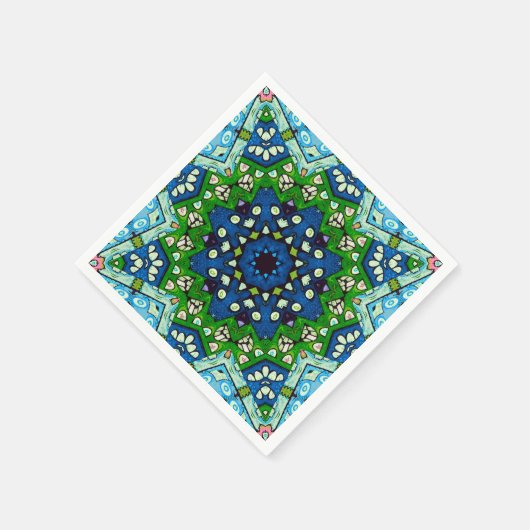 Mandala Retro Mosaic Green Blue Pattern Servet (Hoek)