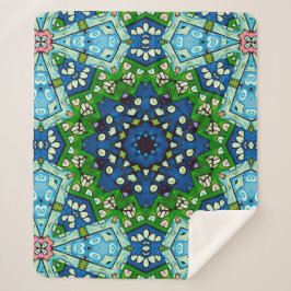 Mandala Retro Mosaic Green Blue Pattern Sherpa Deken