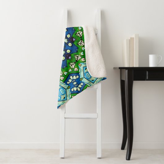 Mandala Retro Mosaic Green Blue Pattern Sherpa Deken (In situ)