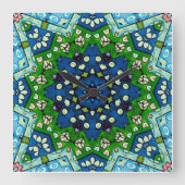 Mandala Retro Mosaic Green Blue Pattern Vierkante Klok (Voorkant)