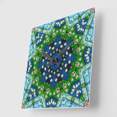 Mandala Retro Mosaic Green Blue Pattern Vierkante Klok (Hoek)