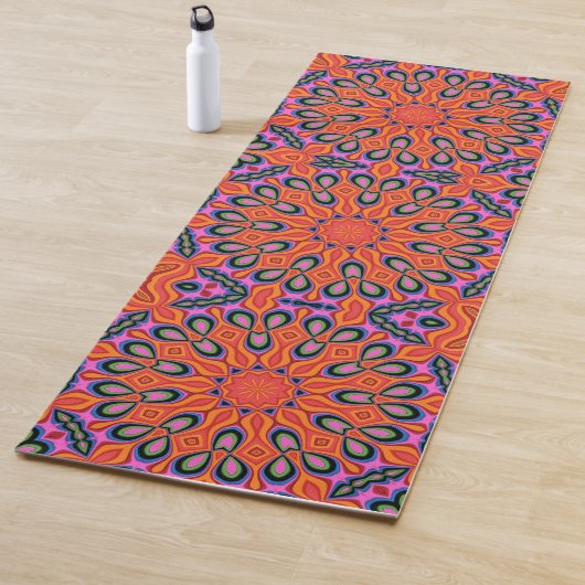 Mandala Retro Oranje Floral Psychedelic Yoga Mat (In situ)
