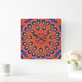 Mandala Retro Oranje Hipster Decor Vierkante Klok (Huis)