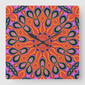 Mandala Retro Oranje Hipster Decor Vierkante Klok (Voorkant)