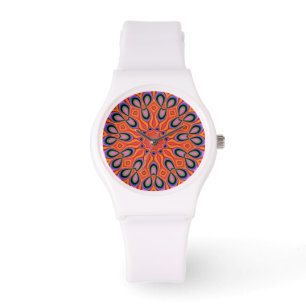 Mandala Retro Oranje Hipster Horloge
