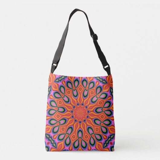 Mandala Retro Oranje Hipster Psychedelic Canvas ta Crossbody Tas (Achterkant)