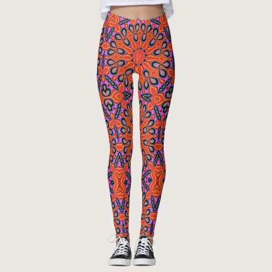 Mandala Retro Oranje Psychedelic Yoga leggings (Voorkant)