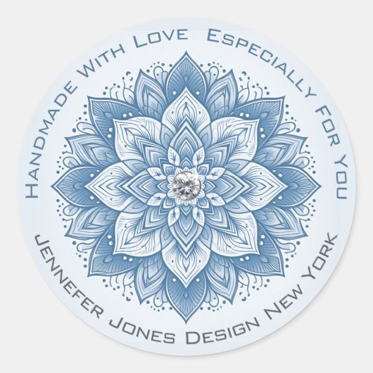 Mandala Rhinestone Pastel Baby Sky Blue Handgemaak Ronde Sticker (Voorkant)