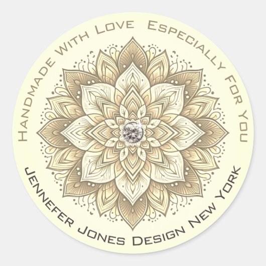 Mandala Rhinestone Pastel Geel Ivoor Handgemaakt Ronde Sticker (Voorkant)