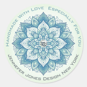 Mandala Rhinestone Pastel Mintgroen Teal Handgemaa Ronde Sticker