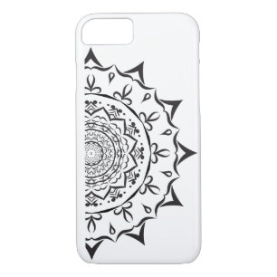 Mandala. Rond zwart-wit oosterpatroon iPhone 8/7 Hoesje