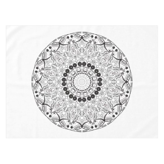 Mandala. Rond zwart-wit oosterpatroon Tafelkleed (Voorkant (Horizontaal))