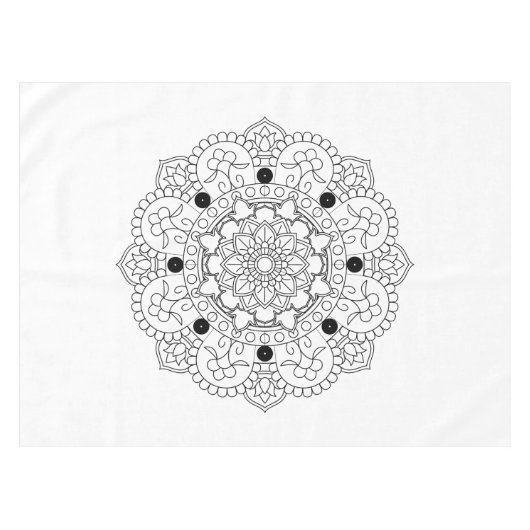 Mandala. Rond zwart-wit oosterpatroon Tafelkleed (Voorkant (Horizontaal))