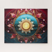 Mandala rood Blauwgroen blauw goud Legpuzzel (Horizontaal)