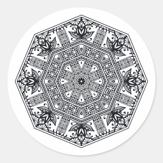 Mandala Round Ornament Ronde Sticker (Voorkant)