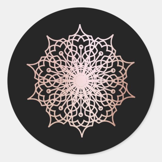 Mandala Roze Rose Goud Blush Zwart Ronde Sticker (Voorkant)