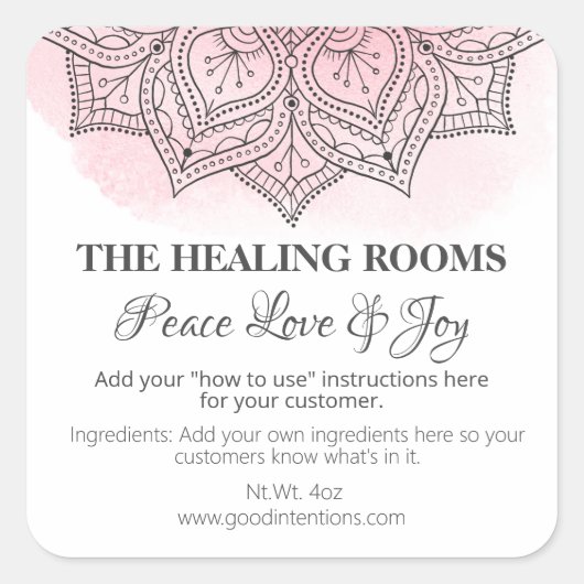 Mandala Roze Waterverf Natural Therapy Labels (Voorkant)
