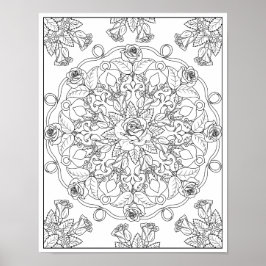 Mandala Rozen voor volwassen kleuren Poster