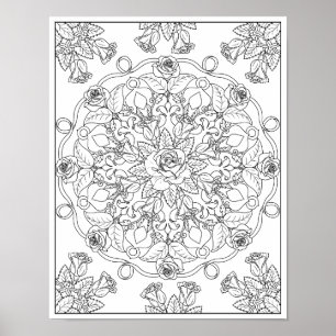 Mandala Rozen voor volwassen kleuren Poster