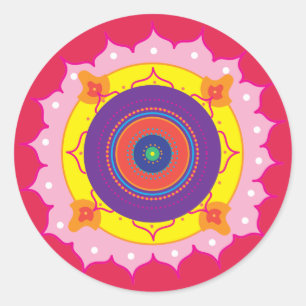 Mandala rt Ronde Sticker, Glanzend Ronde Sticker
