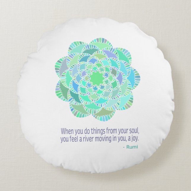 Mandala Rumi Joy Quote Rond Kussen (Voorkant)