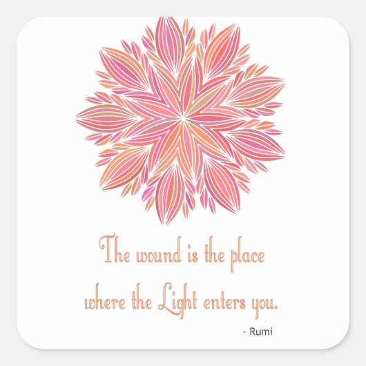Mandala Rumi Woundquote Vierkante Sticker (Voorkant)