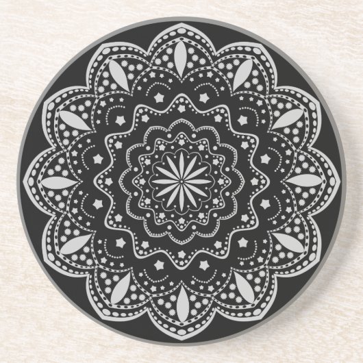 Mandala Sandstone Onderzetter | Zwart en grijs (Voorkant)