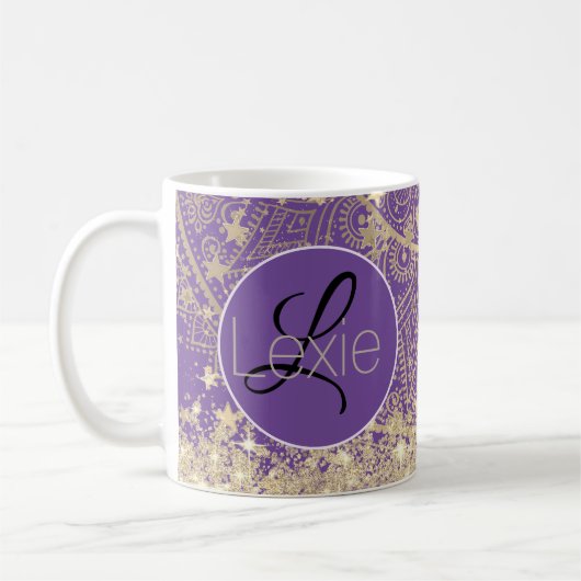 Mandala scannen met Gold Stars Monogram Koffiemok (Links)