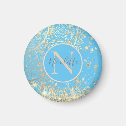 Mandala scannen met Gold Stars Monogram Magneet (Voorkant)