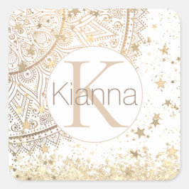 Mandala scannen met Gold Stars Monogram Vierkante Sticker