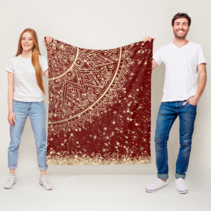 Mandala scannen met gouden sterren op rood fleece deken