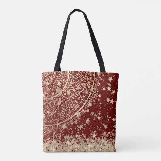 Mandala scannen met gouden sterren op rood tote bag (Achterkant)