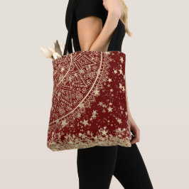 Mandala scannen met gouden sterren op rood tote bag