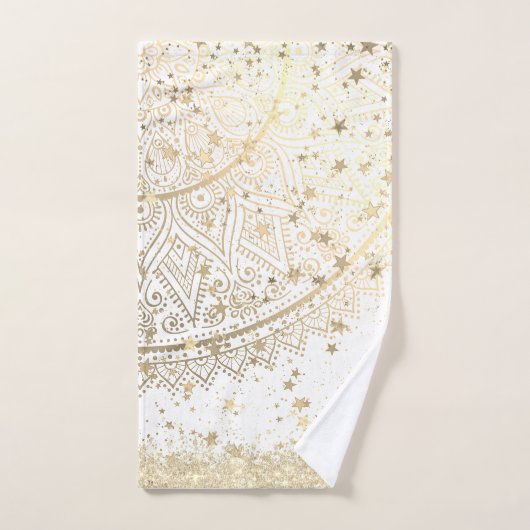 Mandala scannen met gouden sterren op wit bad handdoek (Handdoek)