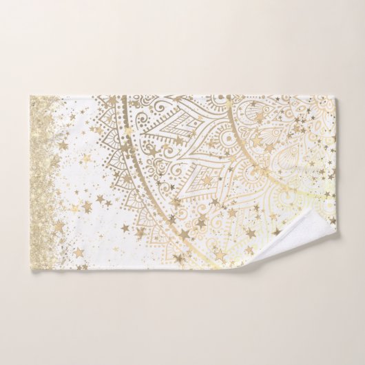 Mandala scannen met gouden sterren op wit bad handdoek (Handdoek)
