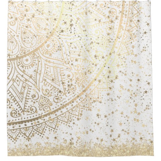 Mandala scannen met gouden sterren op wit douchegordijn (Voorkant)