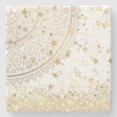 Mandala scannen met gouden sterren op wit stenen onderzetter (Voorkant)