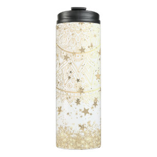 Mandala scannen met gouden sterren op wit thermosbeker