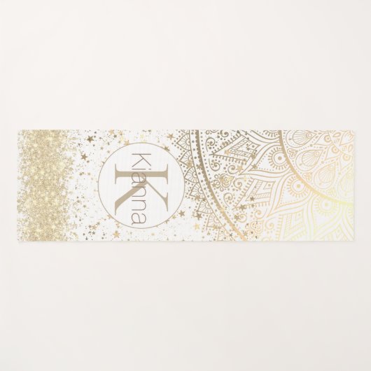 Mandala scannen met gouden sterren op wit yogamat (Voorkant (horizontaal))