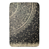 Mandala scannen met gouden sterren op zwart badmat (Voorkant Verticaal)