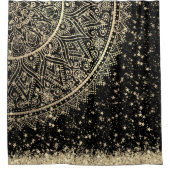 Mandala scannen met gouden sterren op zwart douchegordijn (Voorkant)