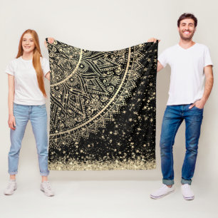 Mandala scannen met gouden sterren op zwart fleece deken