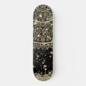 Mandala scannen met gouden sterren op zwart persoonlijk skateboard (Voorkant)