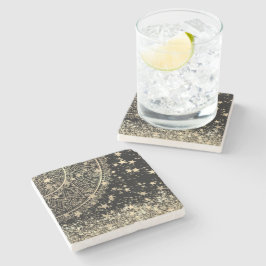 Mandala scannen met gouden sterren op zwart stenen onderzetter