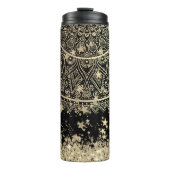 Mandala scannen met gouden sterren op zwart thermosbeker (Voorkant)
