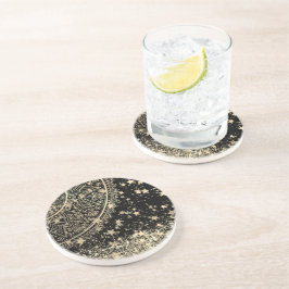 Mandala scannen met gouden sterren op zwart  zandsteen onderzetter