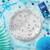 Mandala scannen met zilveren sterren op wit papieren bordje (Feest)