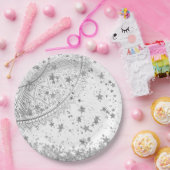 Mandala scannen met zilveren sterren op wit papieren bordje (Feest)