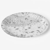 Mandala scannen met zilveren sterren op wit papieren bordje (Gekanteld)