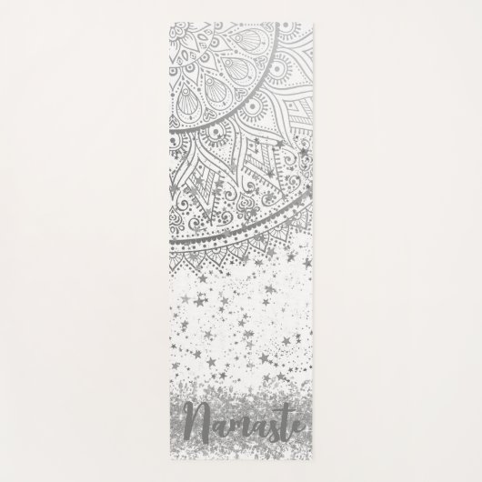 Mandala scannen met zilveren sterren op wit yogamat (Voorkant)